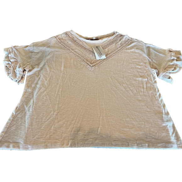 NEW Philosophy Modal Knit Top Women SZ 1X Lace Ruffle Pale Peach Soft Breathable - Picture 2 of 9